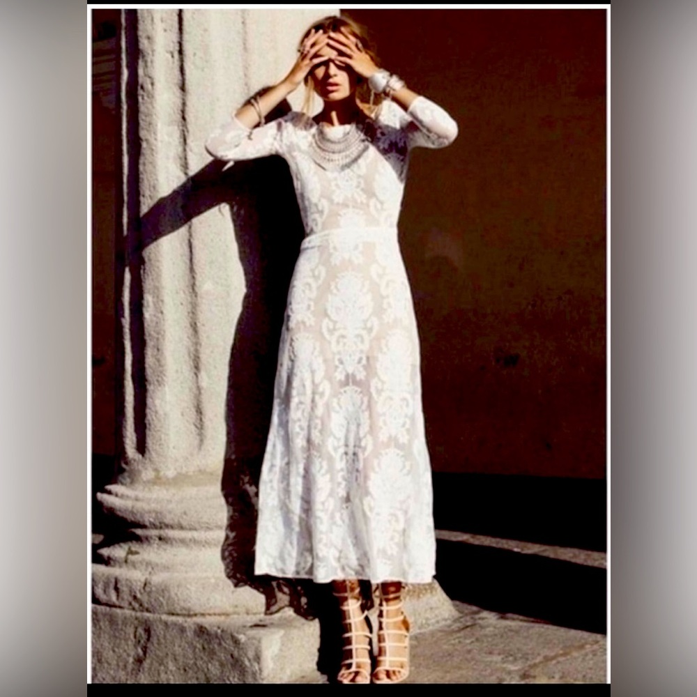 NWOT For Love & Lemons Embroidered San Marcos White Maxi Dress, Size S
